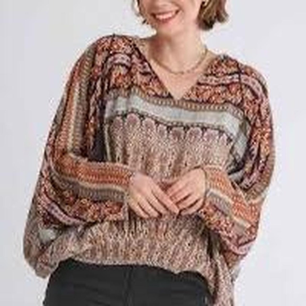Umgee Multicoloured long sleeve top with a hood a boho vibe size 1XL Plus